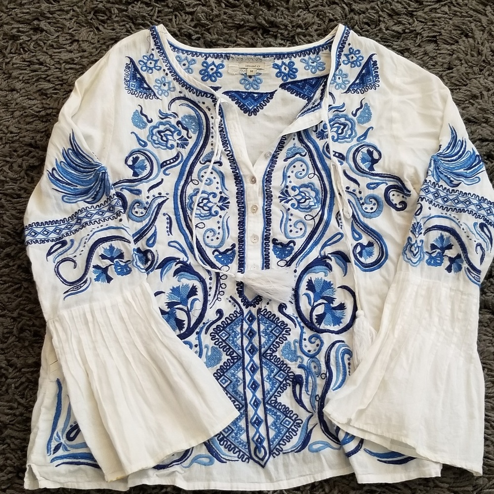 Anthropology Long Sleeve Embroidered Peasant Sz M